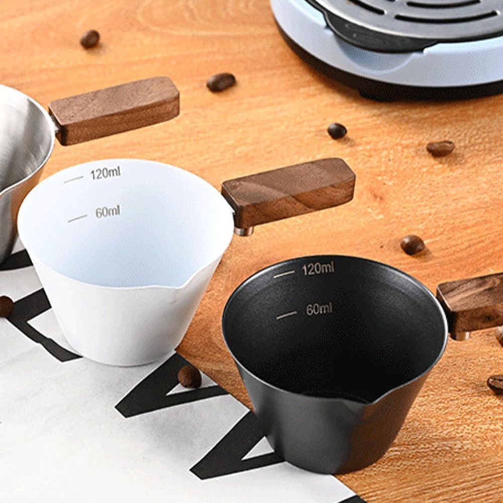 Kytpyi Measuring Cups, Espresso Shot Glass, 120mL Stainless Steel Measuring Cups with V-spout Wooden Handle Scale Mark for Coffee Drinks, Small Minimalist Espresso Measuring Cup for Home Cafe (Black) 3 612OUVWpYLL. AC SL1000