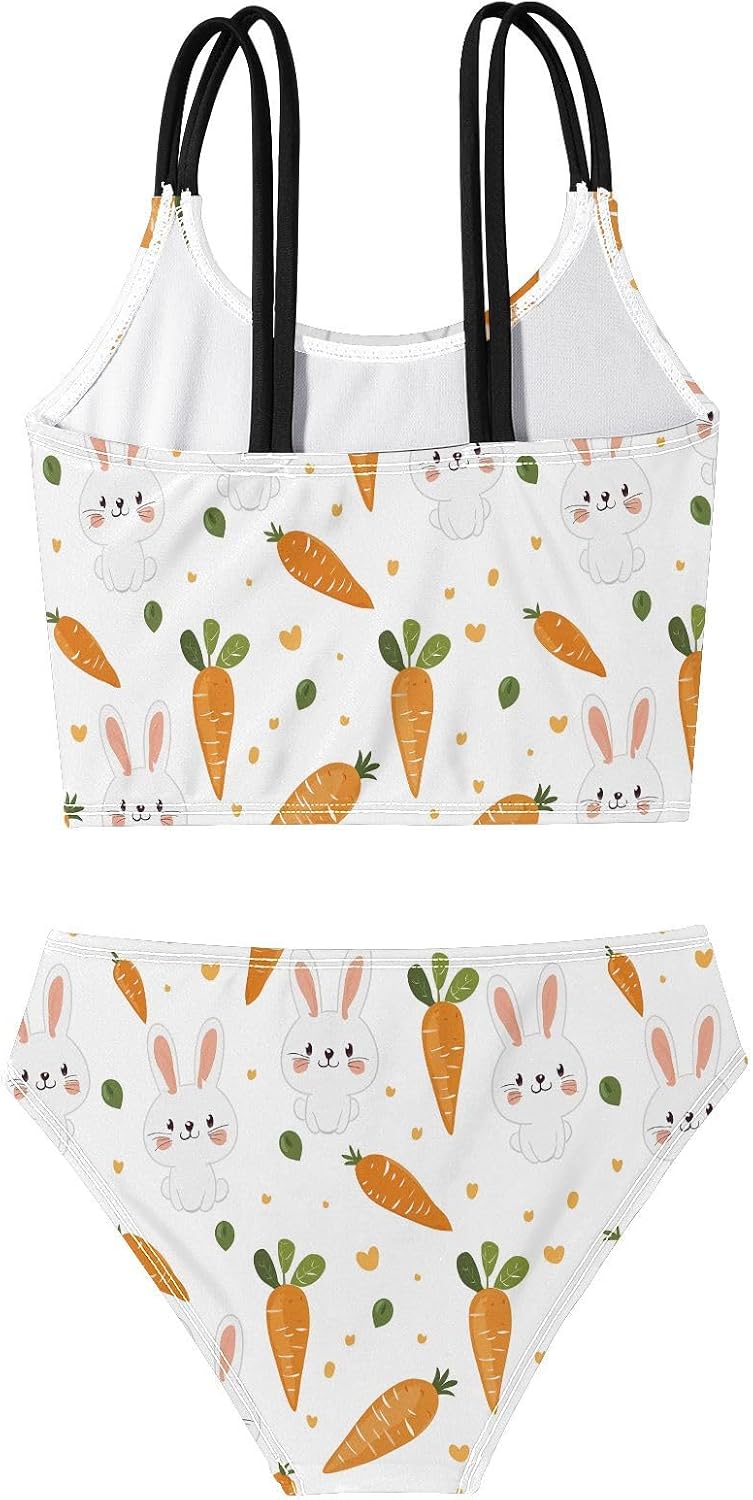 visesunny Girls Two Piece Swimsuits Cute Rabbit Carrot Heart Girl's Bikini Sets Bathing Suits for Girls Size 5-12Y