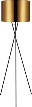 Versanora Cara Modern LED Tripod Floor Lamp Tall Standing Light with Drum Shade Metal Legs for Living Room Reading Study Bedroom Home Office, 62 inch Height, Gold/Black