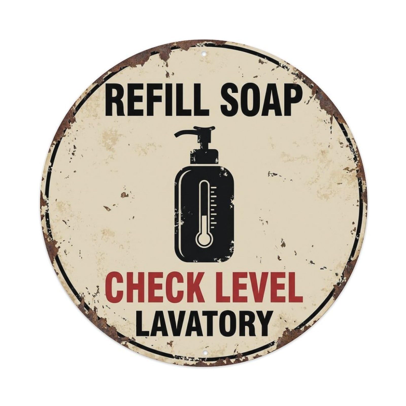 Metal Tin Sign Refill Soap Check Level Lavatory Warning Sign