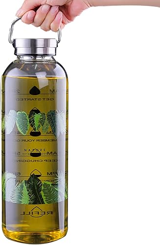 Miniatura 4 de Botella de agua de vidrio grande de 2 litros con marcas motivacionales de toma de agua diaria, botella para beber, botellas de vidrio de boca ancha