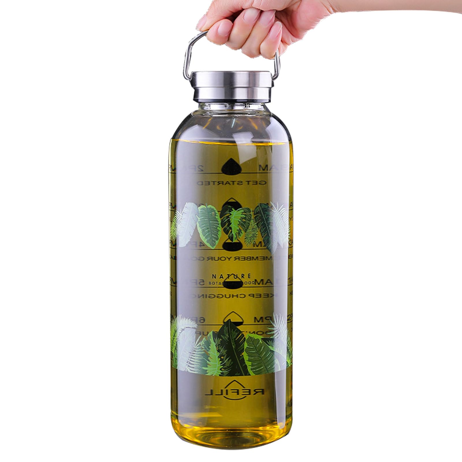 Botella de agua grande de vidrio de 2 litros con marcas motivacionales de ingesta diaria de agua, botella de bebida, botellas de vidrio de boca ancha reutilizables de 64 onzas con funda de asa