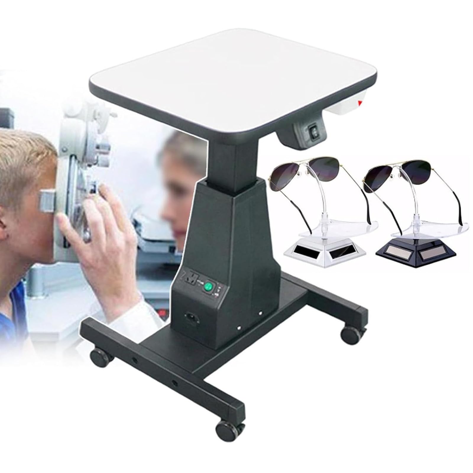 ZenSeFarin Electric Lifting Table for Optometry, Motorized Instrument Cart with Drawer, Adjustable Height for Optical Shops, Slit Lamps, Refractometers, Eye Clinics Black