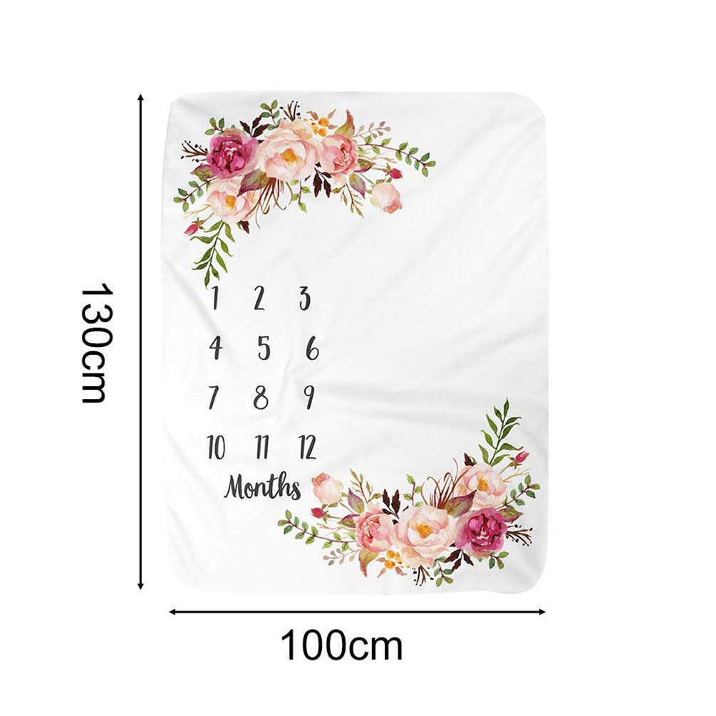 MTMETY Baby Milestone Blanket - Floral Print Fleece Blanket For Newborn Photography, 48x40 Inches