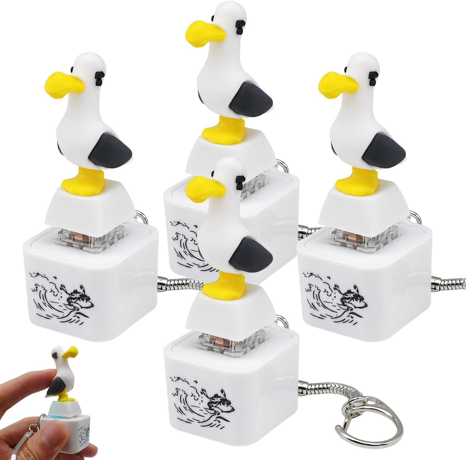 FOCUSIN Seagull Mine Sound Button Keyboard Fidget Keychain, Sound & LED Stress Relief Bird Desk Accessory for Adults