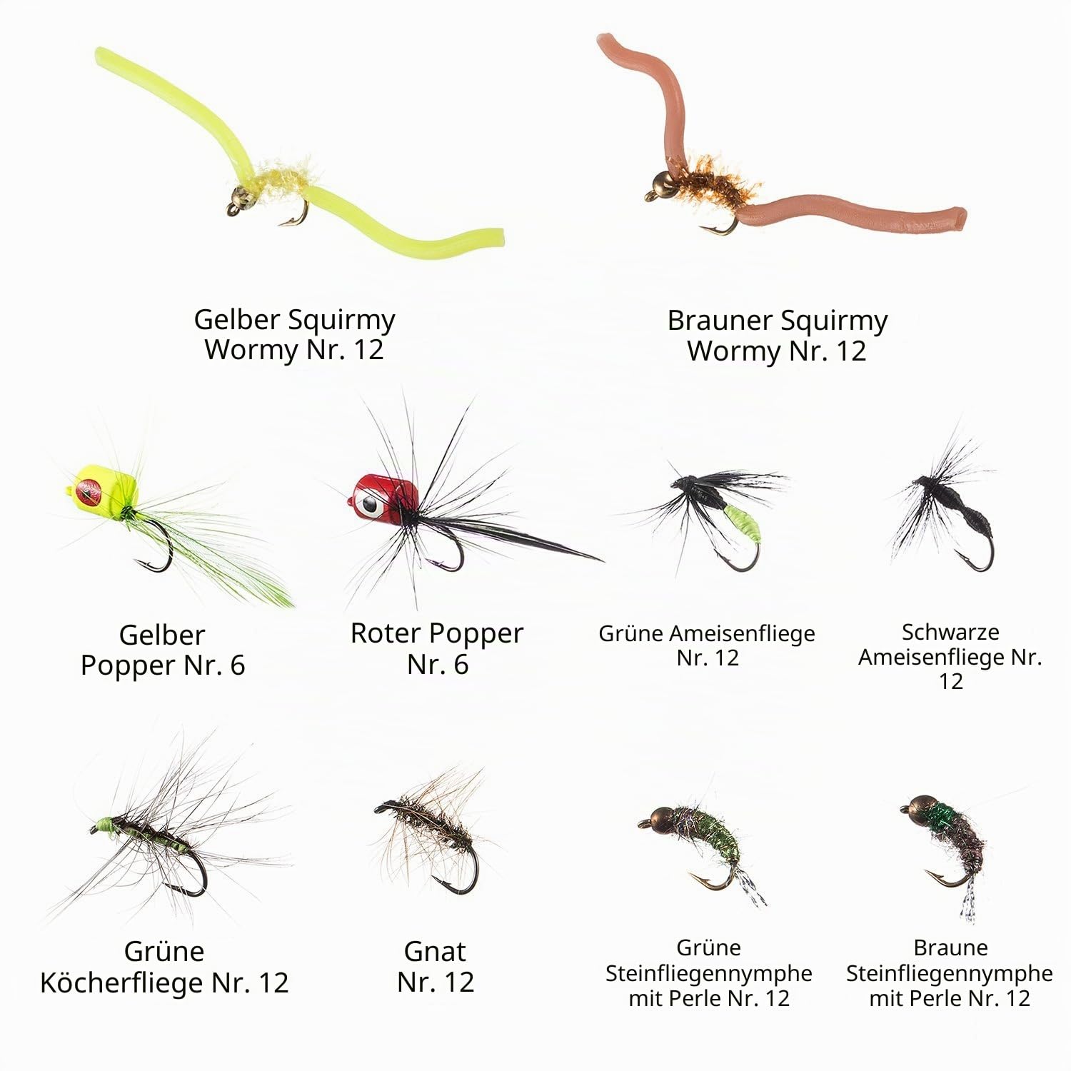 Bassdash Fliegenfischen Fliegen Set Forellenbarschangeln mit Fliegenbox, 36/64/72/76/80 / 96Stk. Mit Trockenfliegen/Nassfliegen, Nymphen, Streamers, Popper