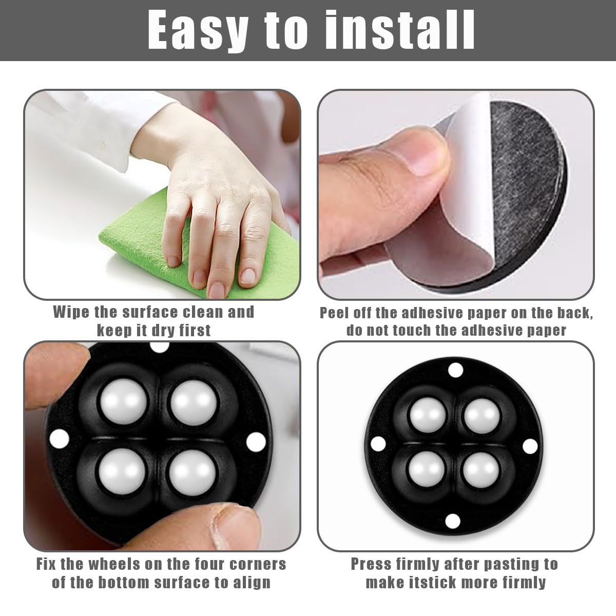 8 Pièces Mini Roulettes Pivotantes Auto-adhésives En Plastique Solide Roulettes De Meubles A 360 8 Pieces 72805629