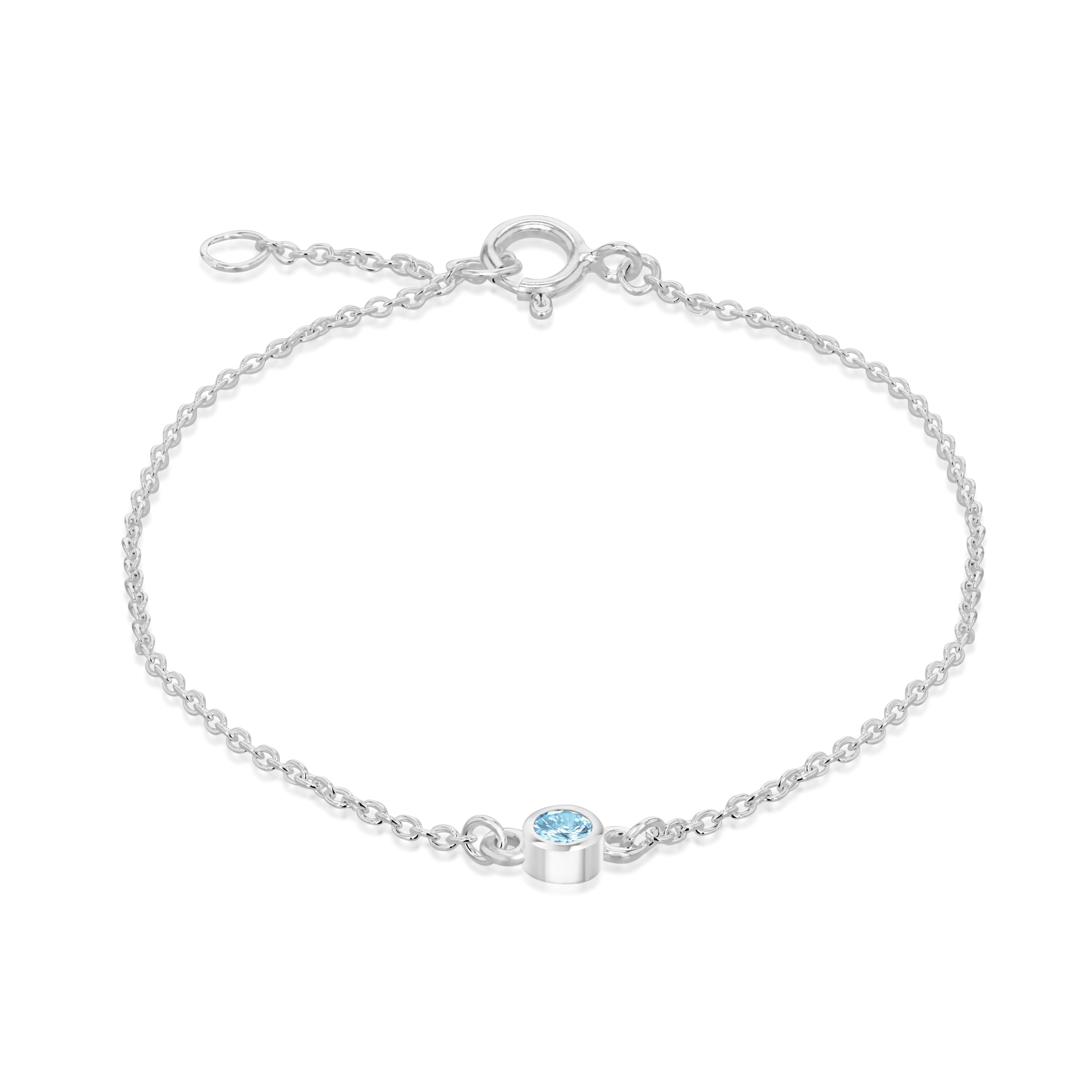Amazon Essentials Sterling Silver Aqua CZ March Birthstone Adjustable Bracelet 16cm/6.25"-18cm/7"