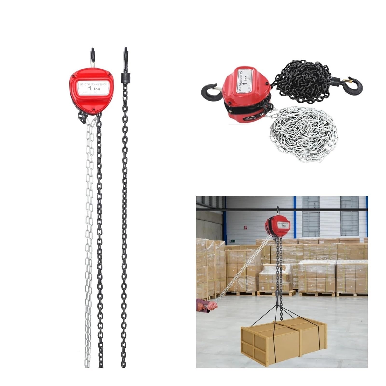 Manueller Kettenzug, 1 Tonne Kapazität, 6 M Hub, Robust, G80-Manganstahl, Hand Für Garage, Fabrikdock, Rot Elektrischer Hebezeug-Stützarm flaschenzug