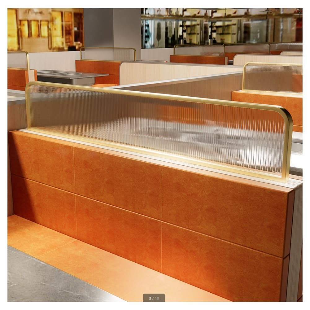 Countertop Partition Screen Privacy Screen Panels for Office, Restaurant, Hotel - Commercial Partition Screen Privacy - Metal Frame + Tempered Glass(Gold,0.8mx60cm)