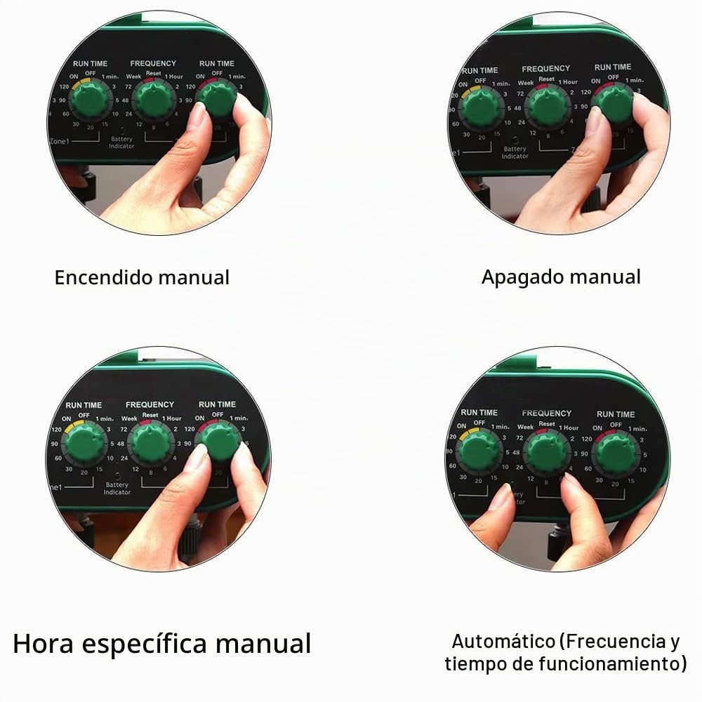 GNCGarden Temporizador automático de riego para jardín Doble Salida para un Control eficiente. Dos sectores simultáneamente. Configuración fácil con Dos Ruedas para Tiempo de Ciclo y riego.