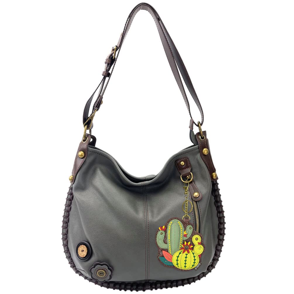 Handbag Charming Cross-body or Shoulder Convertible Large Hobo Bag - Grey (Green Cactus)