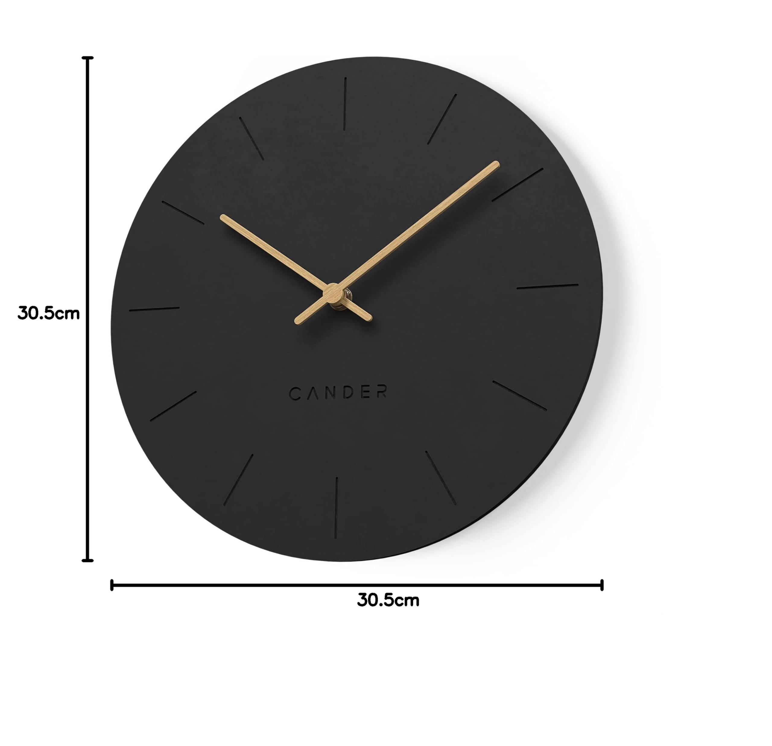 Cander Berlin MNU 2630 S - Reloj de Pared (30 cm, Tablero DM silencioso, sin Ruido), Color Negro