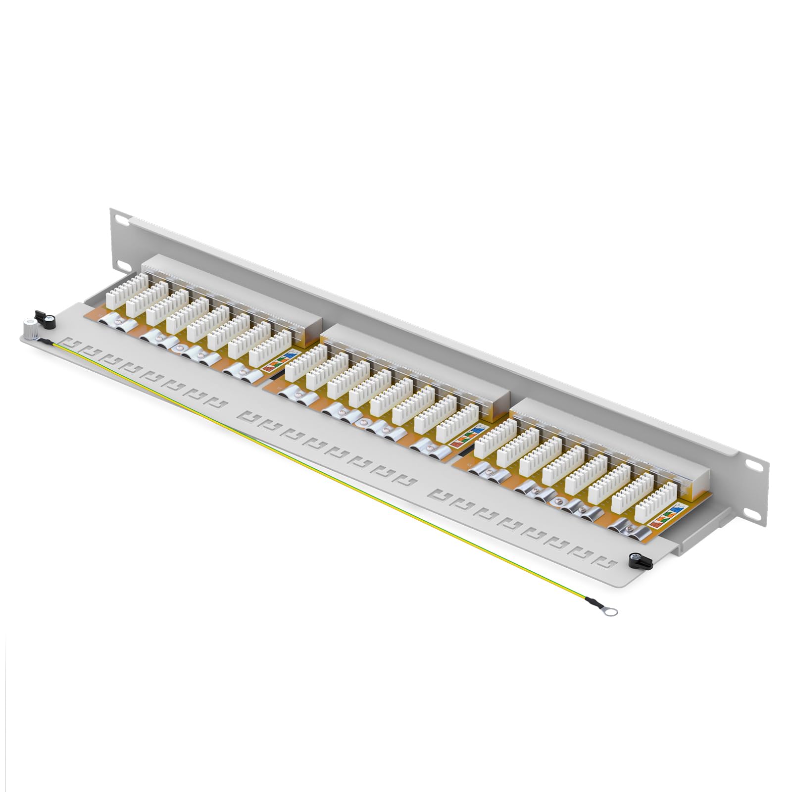 HB-DIGITAL 24-Port Cat 6 LSA patch panel, ekranowany, biały panel rozdzielczy Cat.6 (250 MHz) 19 cali montaż w szafie montaż serwera 1HE 24x gniazdo RJ45 gniazdo Professional, TIA568A lub TIA568B kabel uziemiający