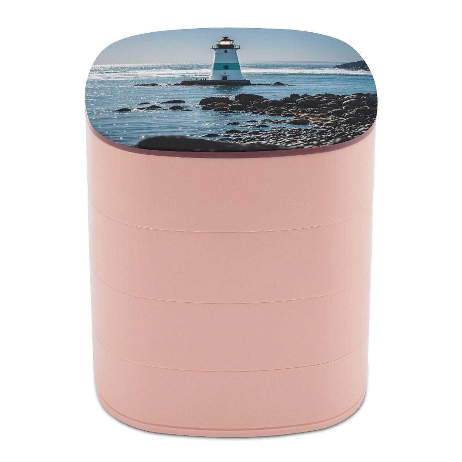 LZQPOEAS Lighthouse Ocean Jewelry Box with Mirror 4-Layer Rotating Travel Jewelry Case Small Jewelry Organizer Portable Jewelry Storage Box Rings Stud Necklaces Earring Holder for Women