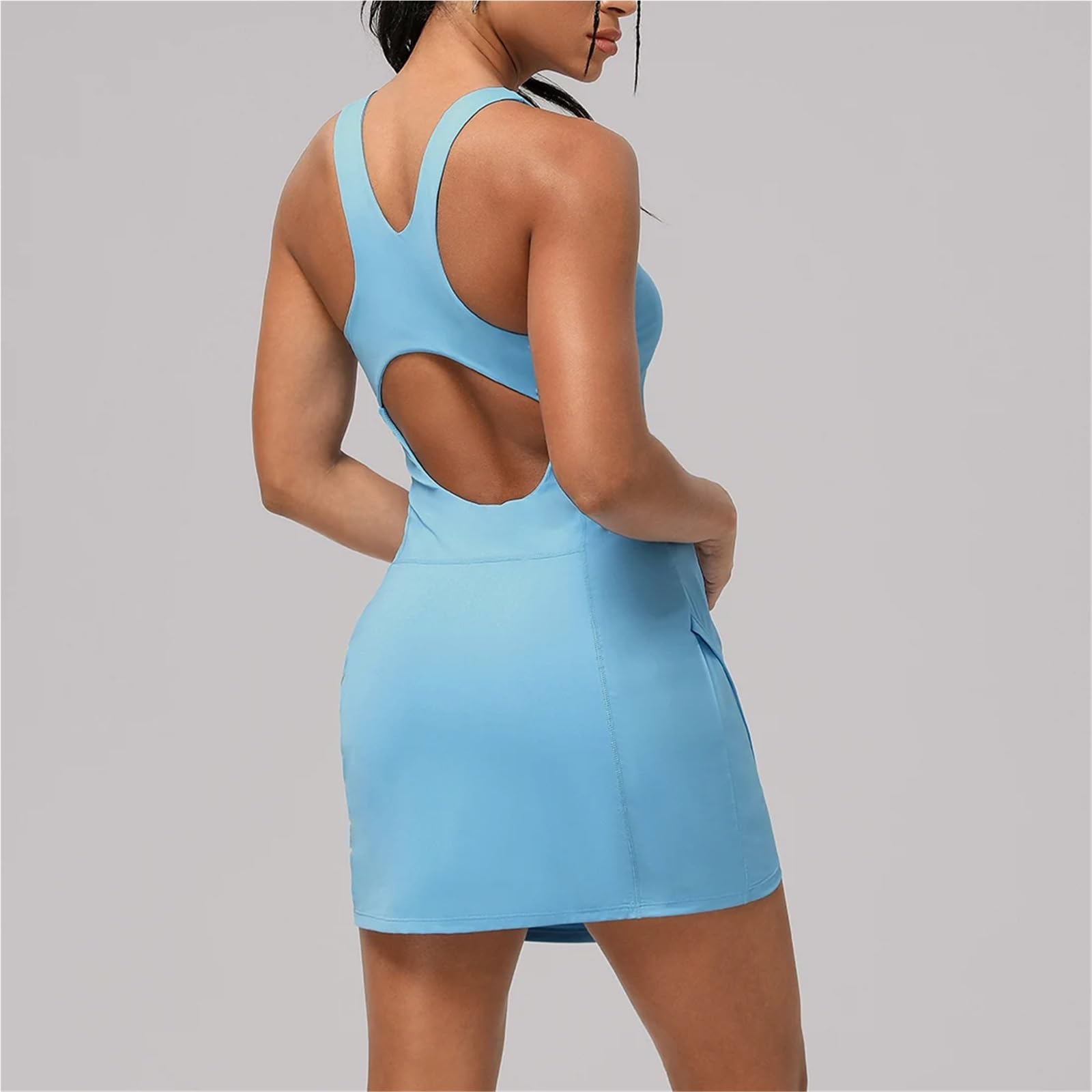 Vestido De Tenis Vestido Informal sin Mangas con Espalda Hueca for Mujer, Acolchado, for Entrenamiento al Aire Libre, Pilates, Fitness, Deporte y Tenis para Tenis, Golf(Brown,M)
