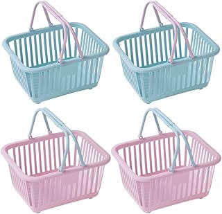 Toddmomy 4pcs Mini Shopping Basket, Kids Plastic Shopping Baskets with Handles Small Grocery Basket Picnic Basket for Boys Girls Toddlers Pretend Play Toys