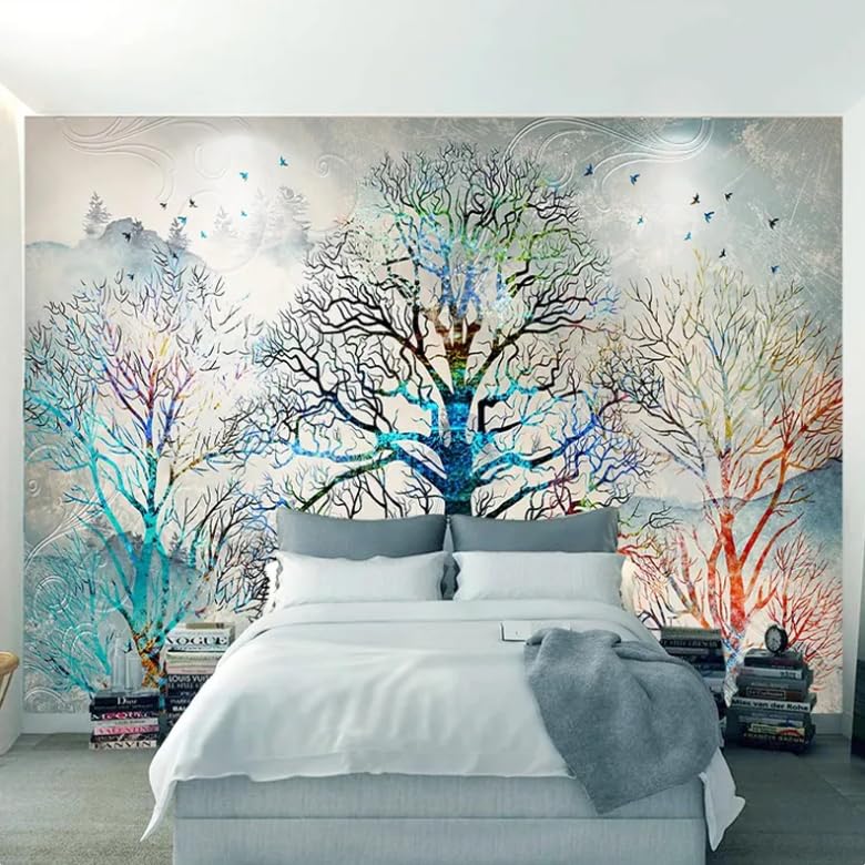 Papier peint mural 3D arbre d'argent, décor panoramique haut de gamme