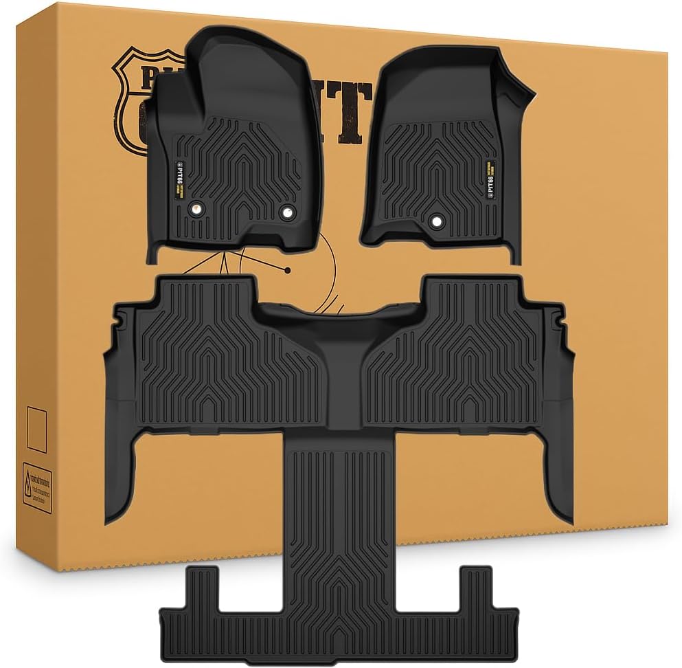 PIT66 Cargo Liners Floor Mats, Compatible with 2021 2022 2023 2024 2025 Chevy Tahoe/GMC Yukon w/ 2nd Row Bucket Seats All Weather Car Floor Liners alfombras para carro