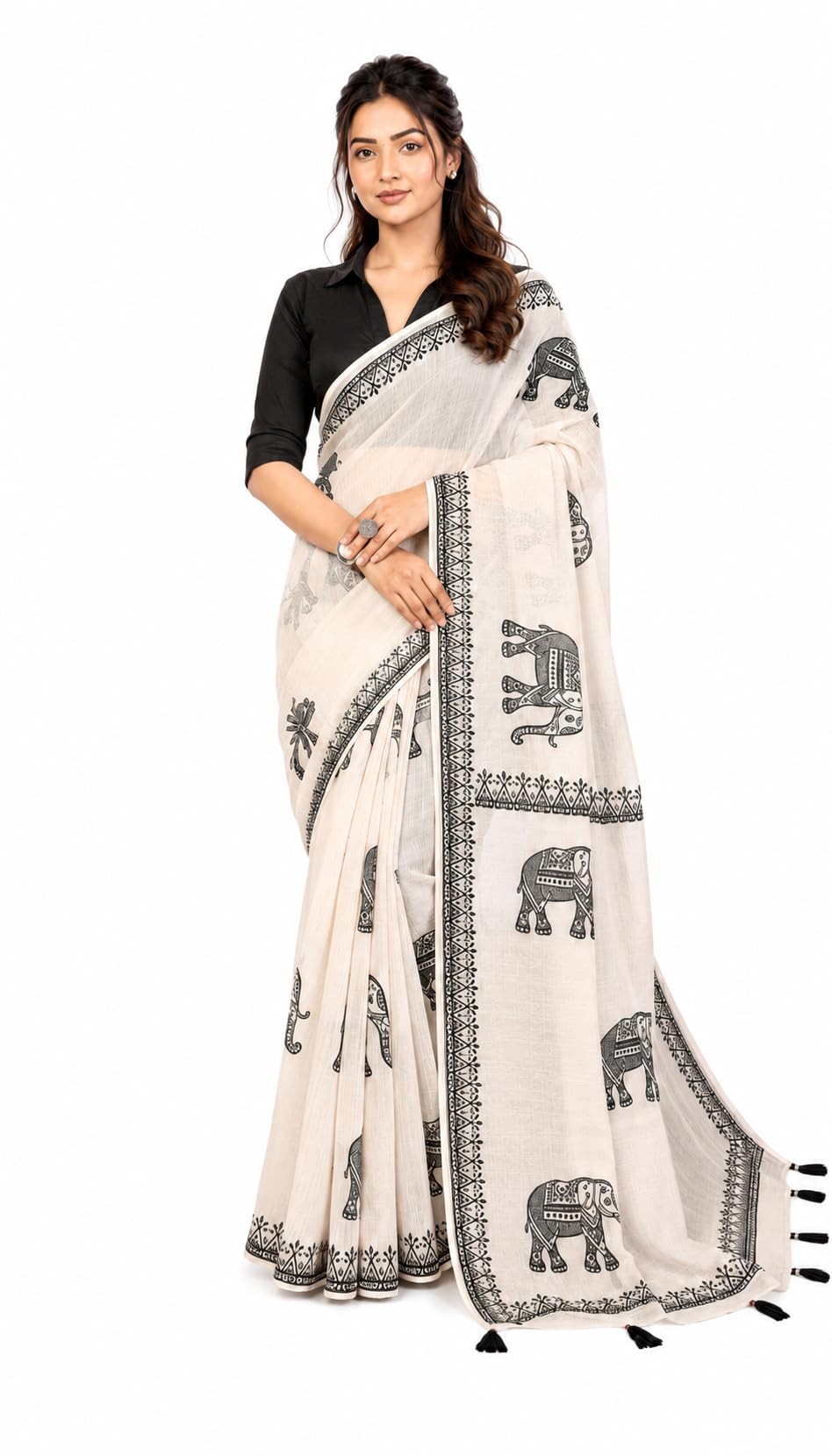 Women's Cotton Linen Printed Saree with Unstitched Blouse Piece | Soft Breathable Lightweight Fabric | Traditional Ethnic Saree for Daily Wear, Office Wear, Casual Wear & Festive Occasions-picture-31
