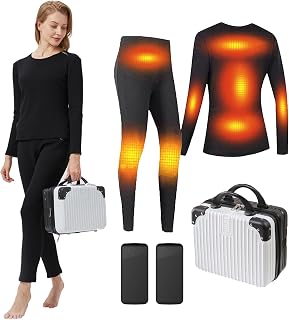 Women's Thermal Underwear Set, USB Electric Thermal Heated Long Johns Set with Power Bank for Outdoor Sports Skiing