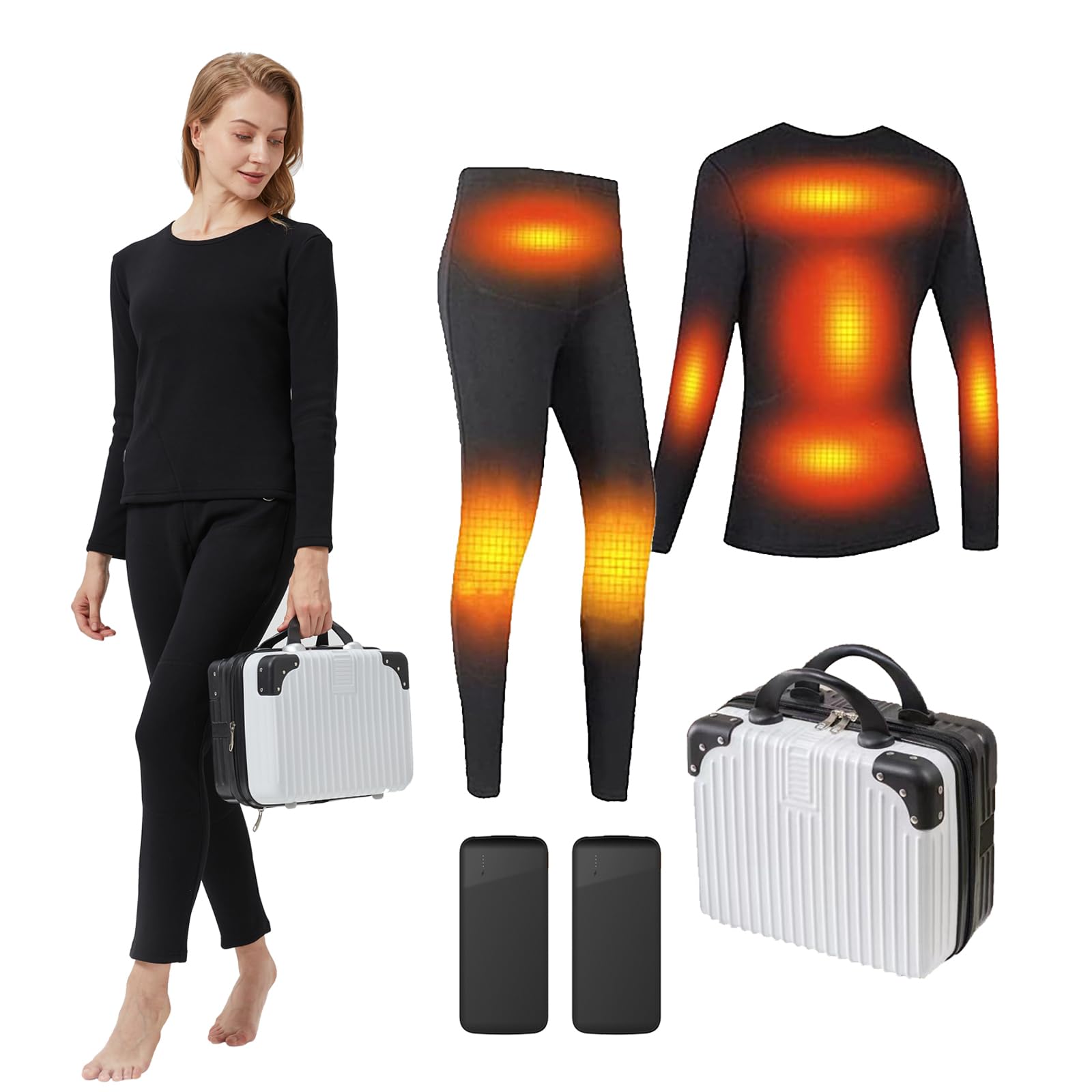 GPIOPGHO Women's USB Electric Heated Thermal Underwear Set for Extreme Cold Skiing