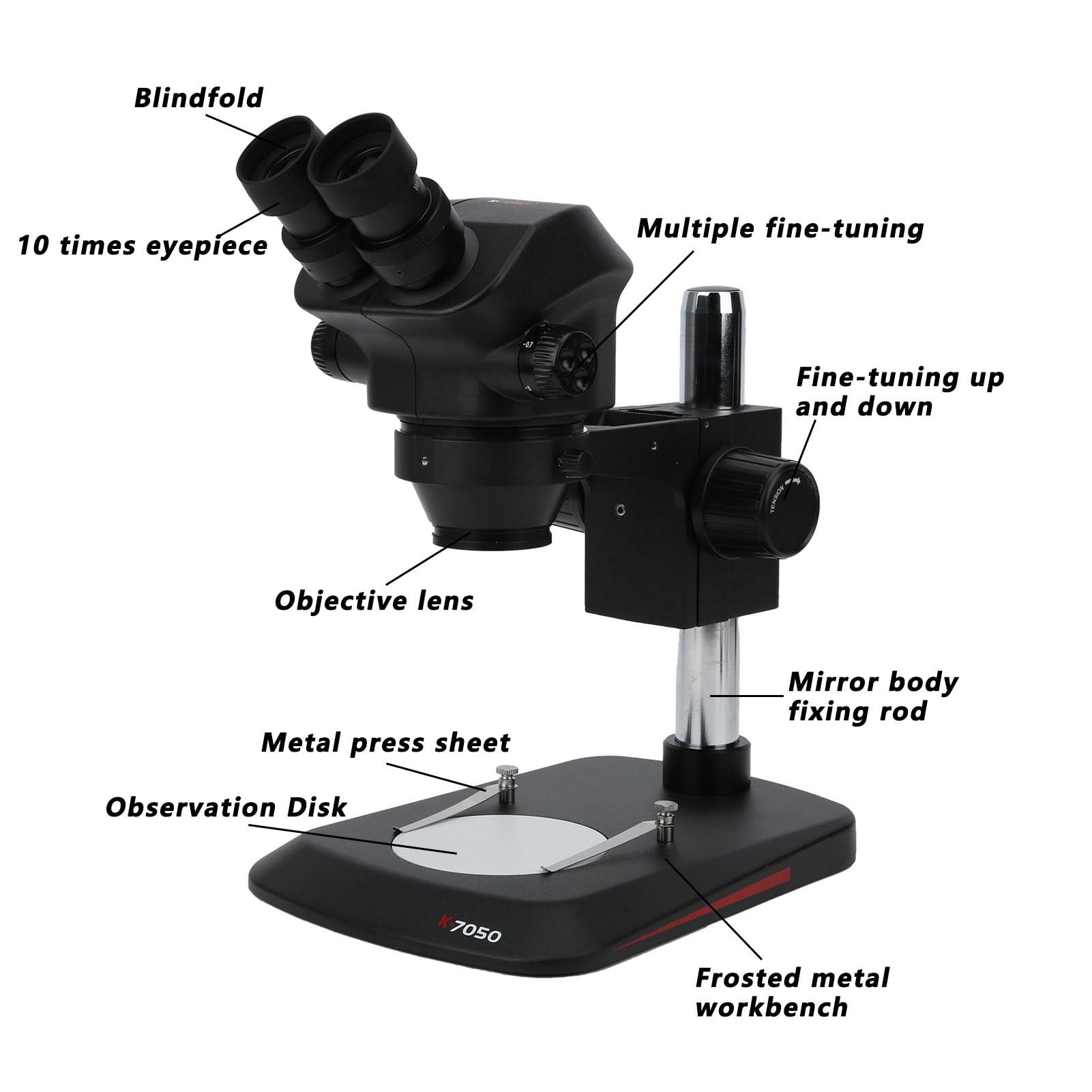 Cocoarm Microscopio Biológico Microscopio Estéreo de Plástico K 7050 Zoom de 7 a 50x Cabeza Binocular de 45 Grados Oculares 10x Distancia de Trabajo de 10 Cm para Reparación de Teléfonos PCB