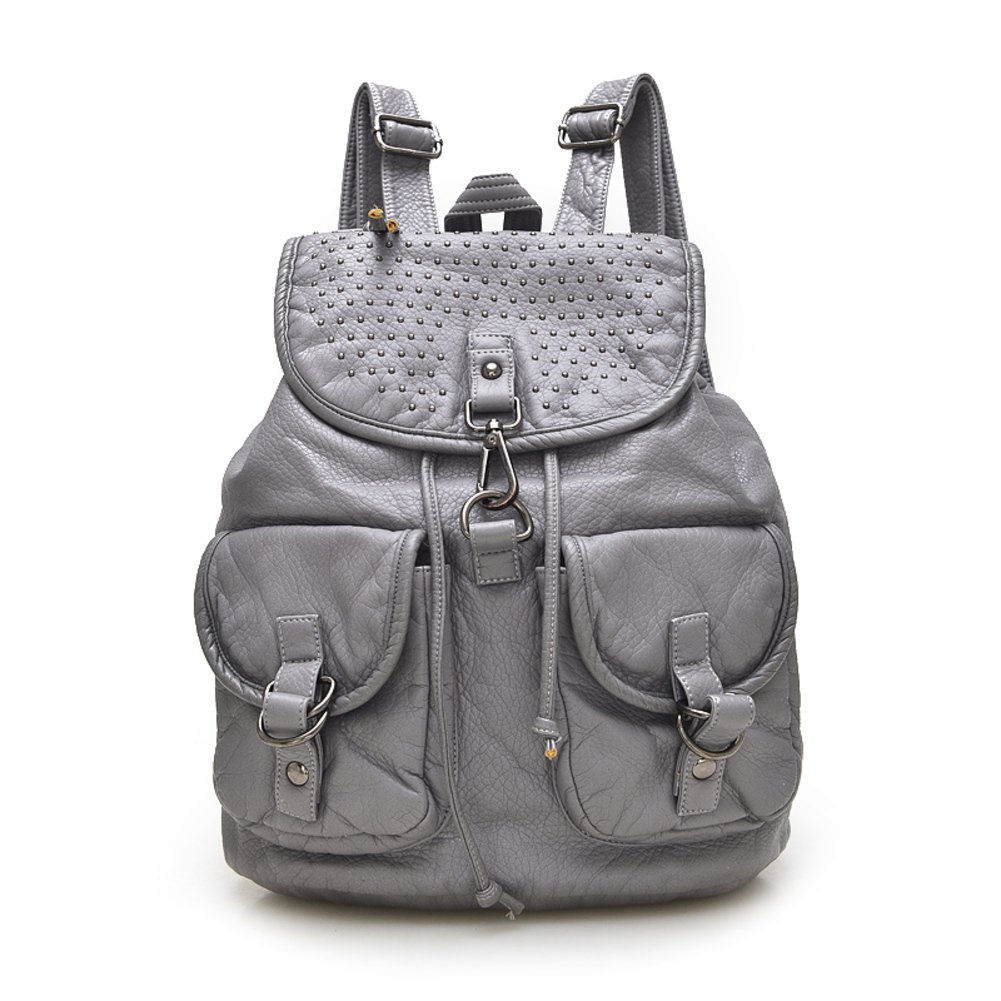 Sac à dos rivets en cuir lavé souple style décontracté chic version B - 2