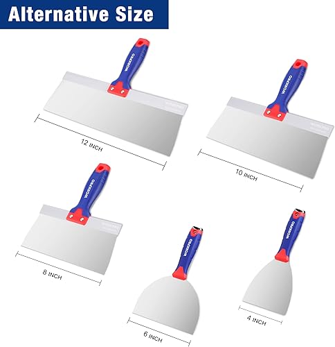Miniatura 2 de WORKPRO Juego de cuchillos para paneles de yeso, cuchillo de acero inoxidable con cuchillas de 4, 6, 8, 10 y 12 pulgadas y extremo de martillo de
