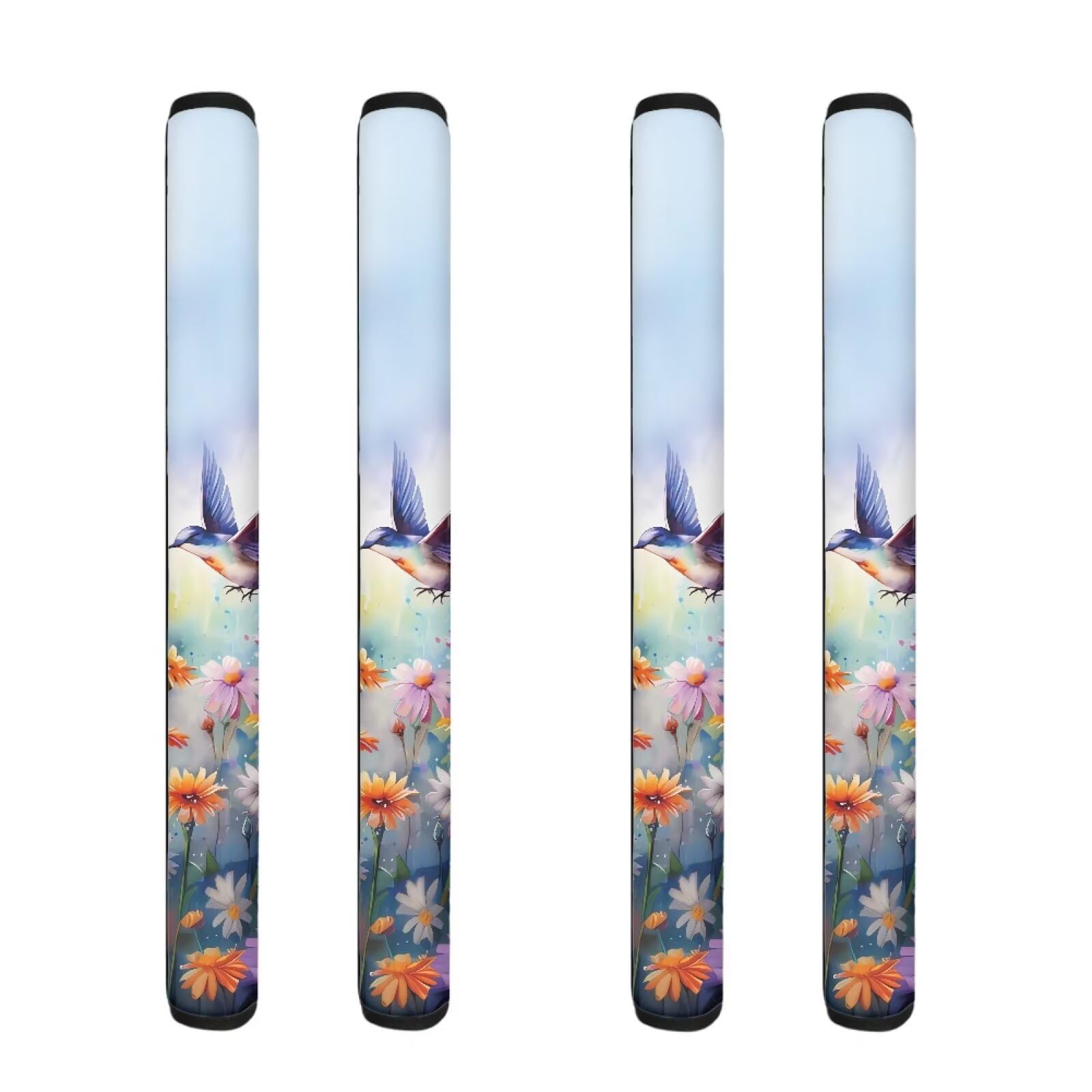 Refrigerator Handle Covers Set of 4, Washable Anti-Skid Protector for Fridge Oven Dishwasher Anti Fingerprints Oil Stain Food Spot for Home Kitchen Decoration, Hummingbird Daisy Blue