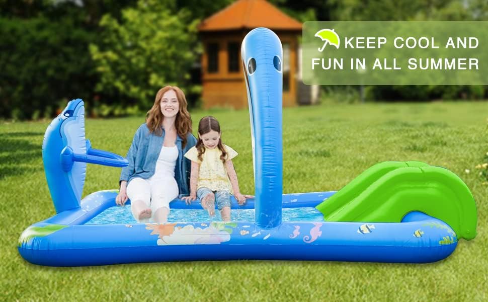 Miniatura 3 de Piscina inflable para niños, centro de juegos inflable con tobogán de agua, rociadores de agua, piscina con aro de bola de juego, piscina gruesa
