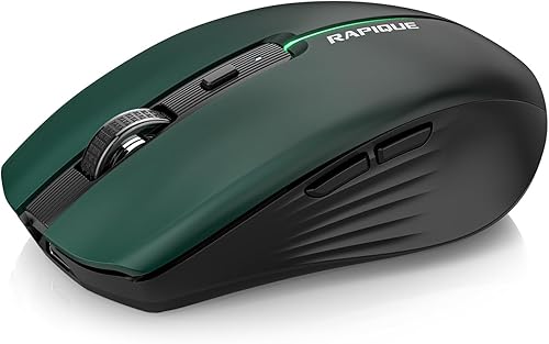 RAPIQUE Ratón inalámbrico Bluetooth - Bluetooth 5.1 y 2.4G doble conectividad, USB C recargable, clic silencioso, ergonómico de 6 botones para