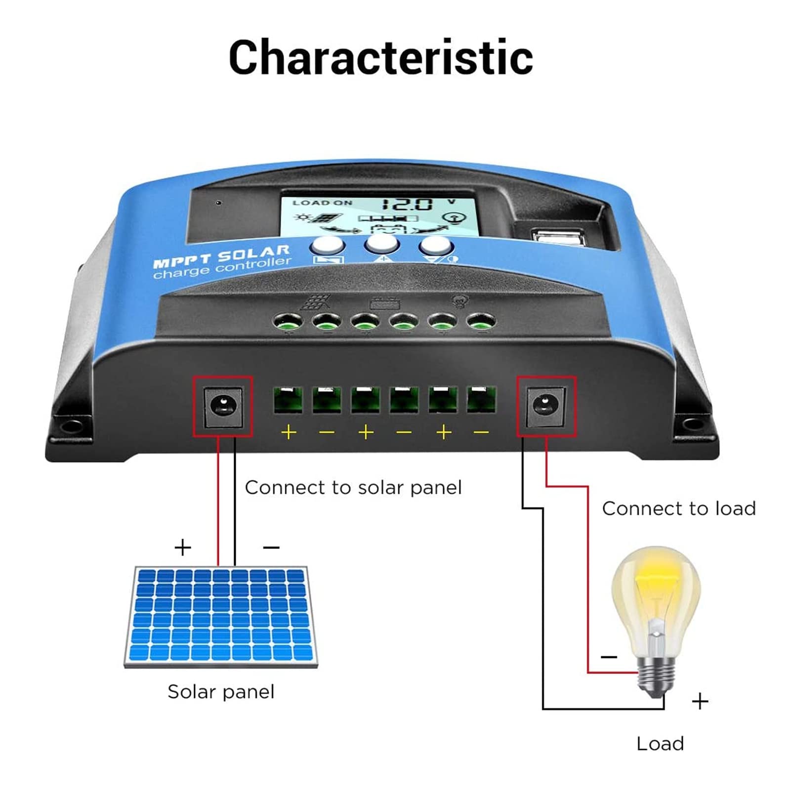 Solarladeregler, LCD-Display, Solarpanel-Batterieregler, doppelter USB-Anschluss, 50A, 12V/24V, für Camping, Wohnwagen, Boote Solarladeregler, LCD-Display, Solarpanel-Batterieregler, doppelter USB-Anschluss, 50A, 12V/24V, für Camping, Wohnwagen, Boote