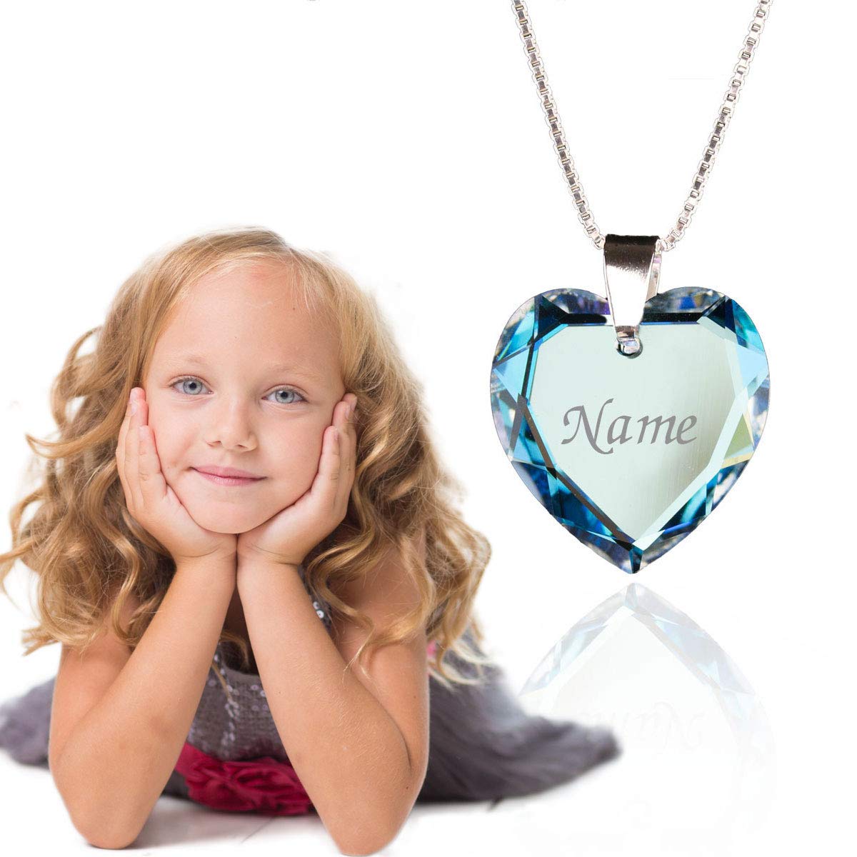 Lieblingsstück, Kinderkette 925 Sterling Silber mit SWAROVSKI ELEMENTS Herz Anhänger Herz und individueller Namensgravur