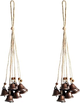 Hanging Witch Bells for Door,2 Pc Door Bell Hanger Christmas Bells for Witchy Home Decor 8 Brass Bells Witchcraft SuppliesAntique Red Bronze