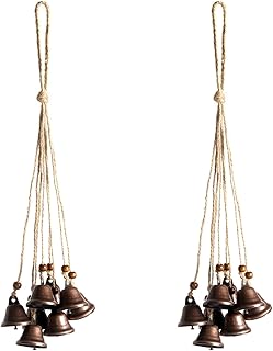 Hanging Witch Bells for Door,2 Pc Door Bell Hanger Christmas Bells for Witchy Home Decor 8 Brass Bells Witchcraft Supplies(Antique Red Bronze)