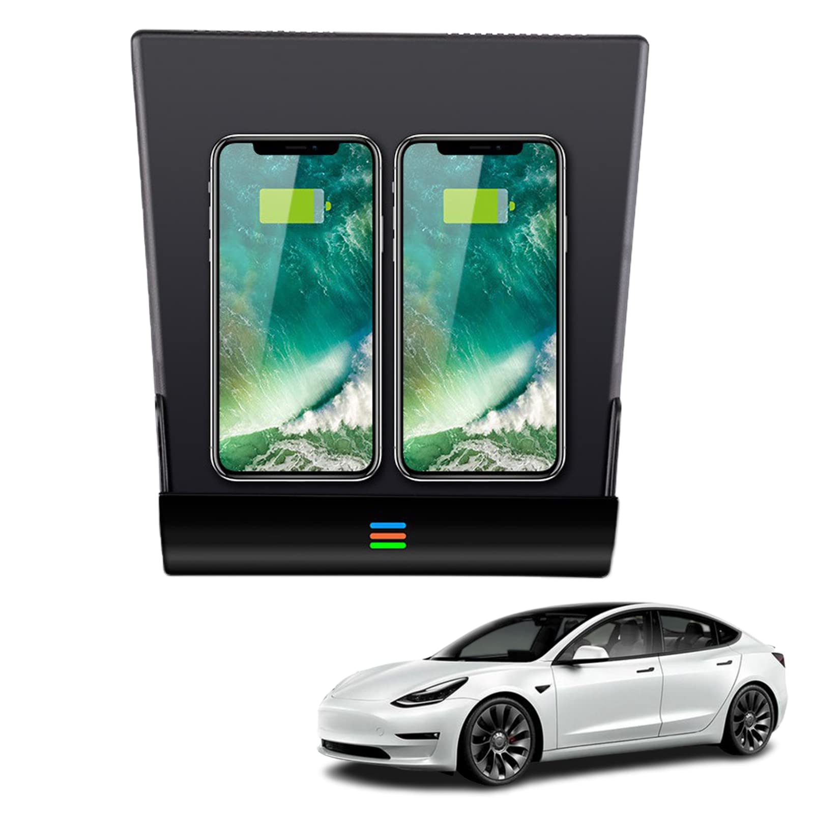 Car Wireless Charger for Tesla model 3 2019 2020, Dual Phone Wireless Charging pad Center Console Charging Pad Fast Charging Phone Holder Compatible with