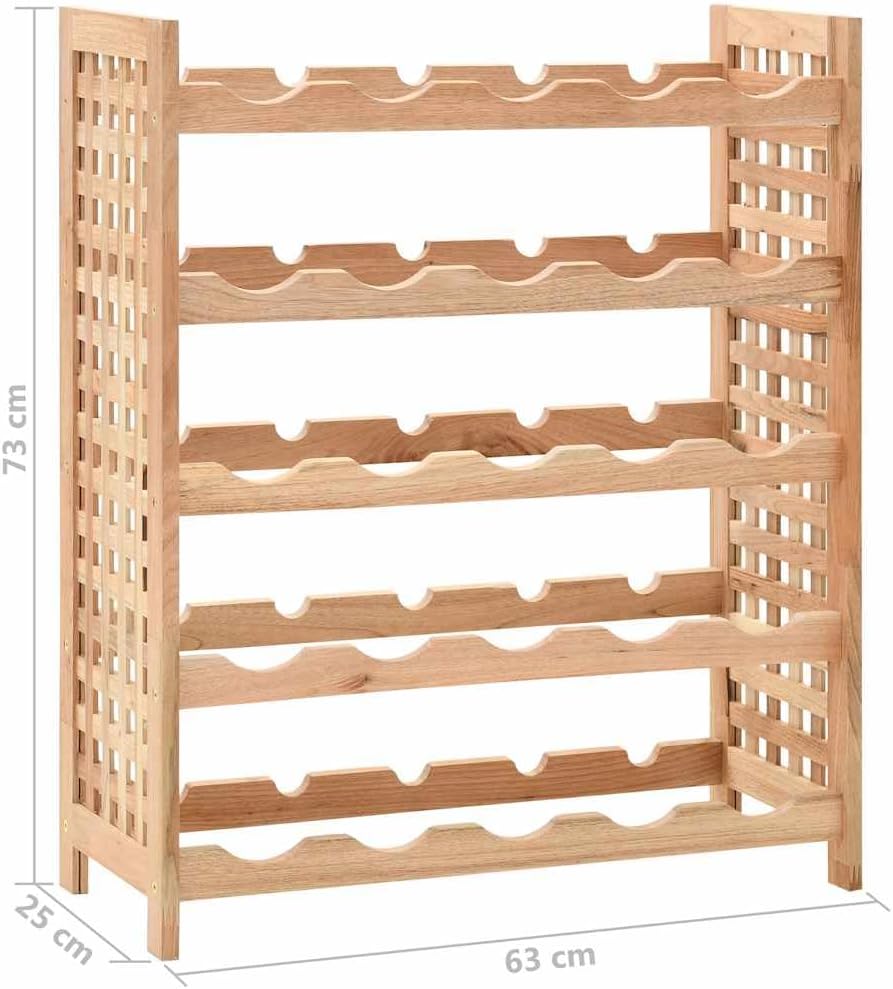 Solid Walnut Wood Wine Rack for 25 Bottles, 5-Tier Storage Shelf, 24.8"x9.8"x28.7" Dimensions, Elegant Frame for Ventilated Display and Home Decor