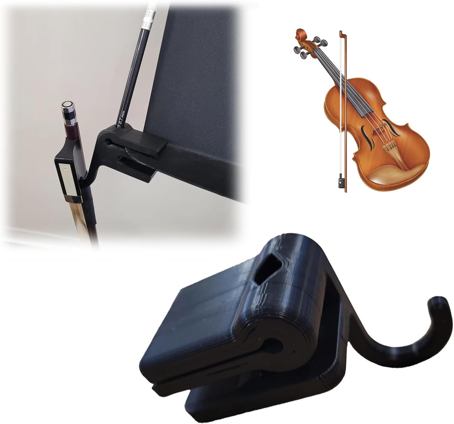 Bow Holder for Music Stand with Pencil Clip – Folding Bow Hook Organizer for Violin, Viola, Cello & Bass Players,Violin Hangers