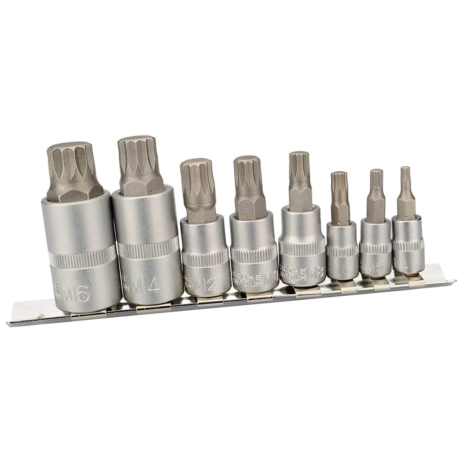 XZN Set di di prese multiple Chiavi a Bussola Scanalate Punta XZN Set di 8 Chiavi a Bussola M4 M5 M6 M8 M10 M12 M14 M16 Set di Chiavi a Bussola 1/2 3/8 e 1/4, in Lega S2 e CRV