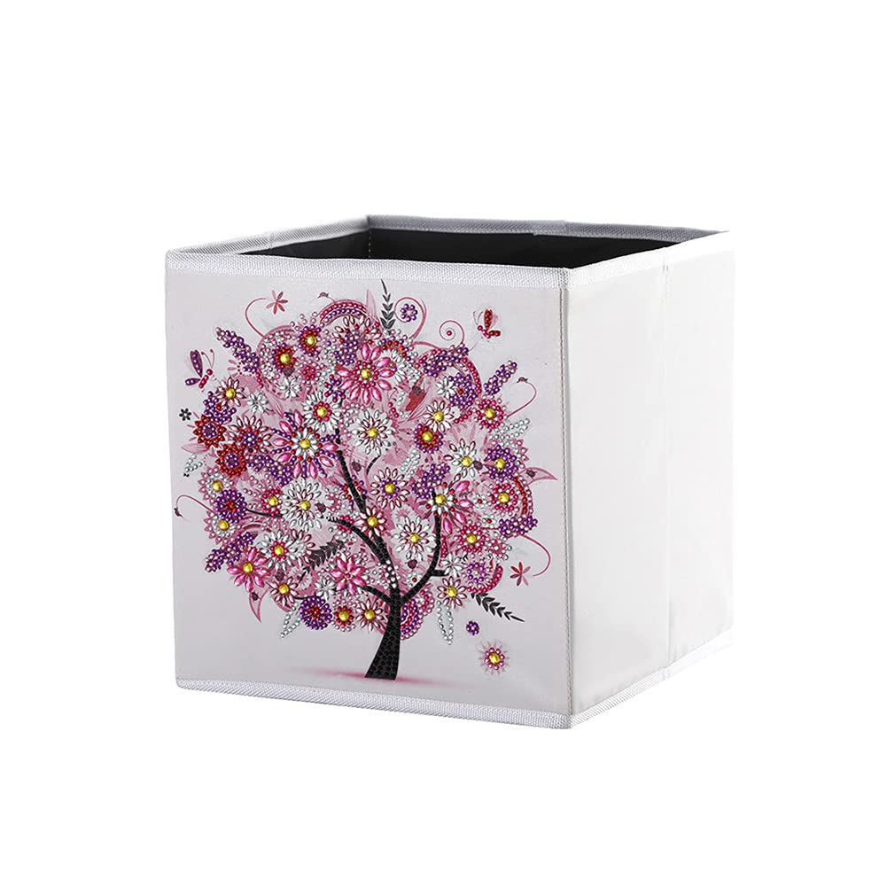 Diamond Painting Folding Storage Cubes Organizer Container DIY Foldable Basket Bin Cross Stitch Embroidery Mosaic Kits Storage Box 9.8"x9.8”x9.8" (Autumn Tree 4)