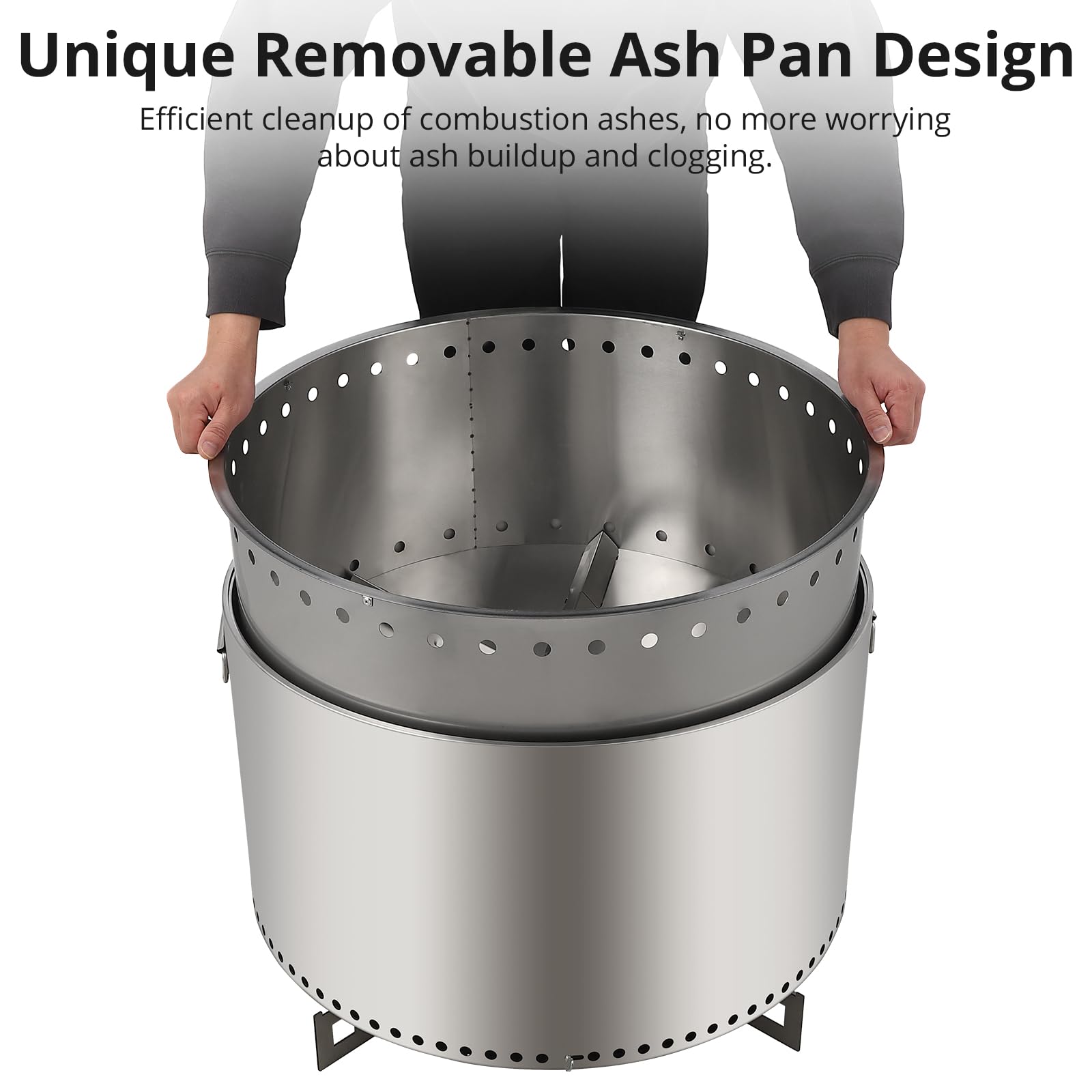 Brasero Exterior sin Humo con Interruptor de Aire, 68.5 cm (27 Pulgadas), de Acero Inoxidable, con Soporte Desmontable y cenicero. Ideal para fogatas, picnics y Otras Actividades al Aire Libre como a