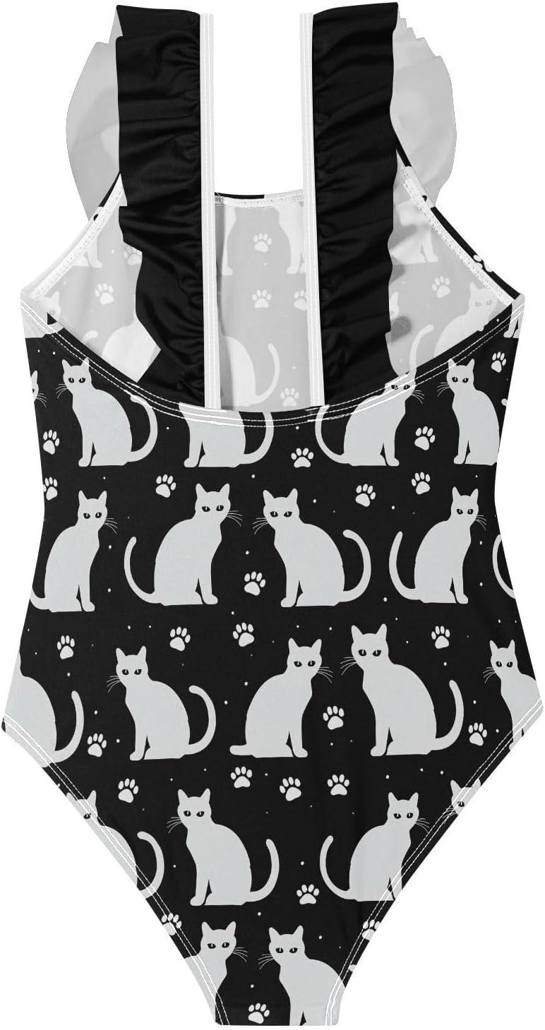 visesunny Girls One Piece Swimsuits Ruffle Swimwear Halloween Cat Paw Bathing Suits for Girls 3-6Y