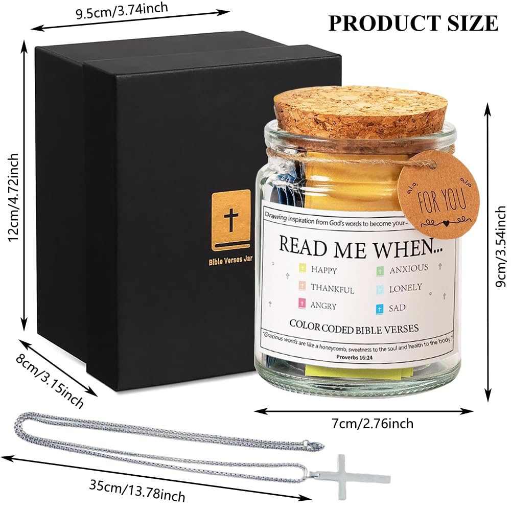 PXIRQ Bible Verse in a Jar - Inspirational Scripture Cards & Cross Necklace - Christian Gifts for Women, Mom, Dad, Teens, Birthdays, Graduation - Ideal for Daily Encouragement, Prayer, Bible Study