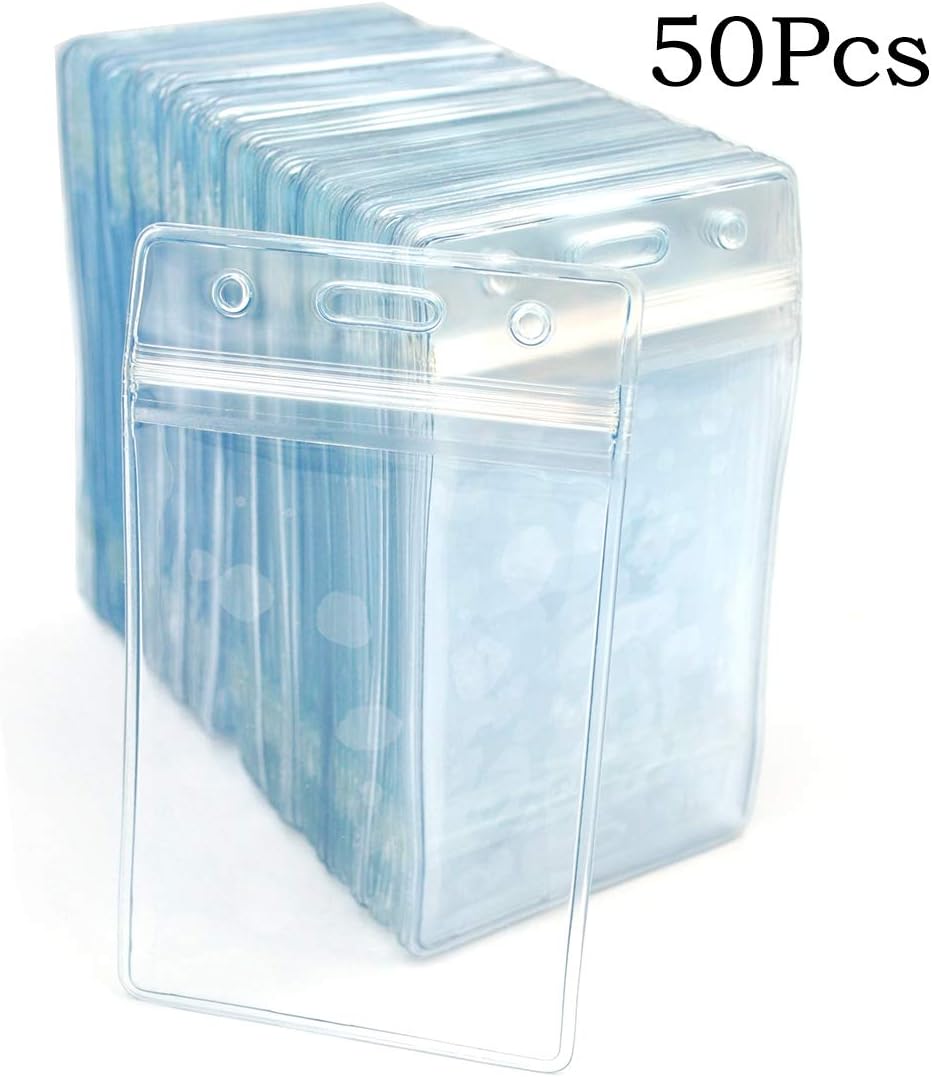Lanyards with Id Holder Name Badges Waterproof Name tag Badge Holders with Neck Blue Lanyard Swivel J-Hook Clip 50 Pack