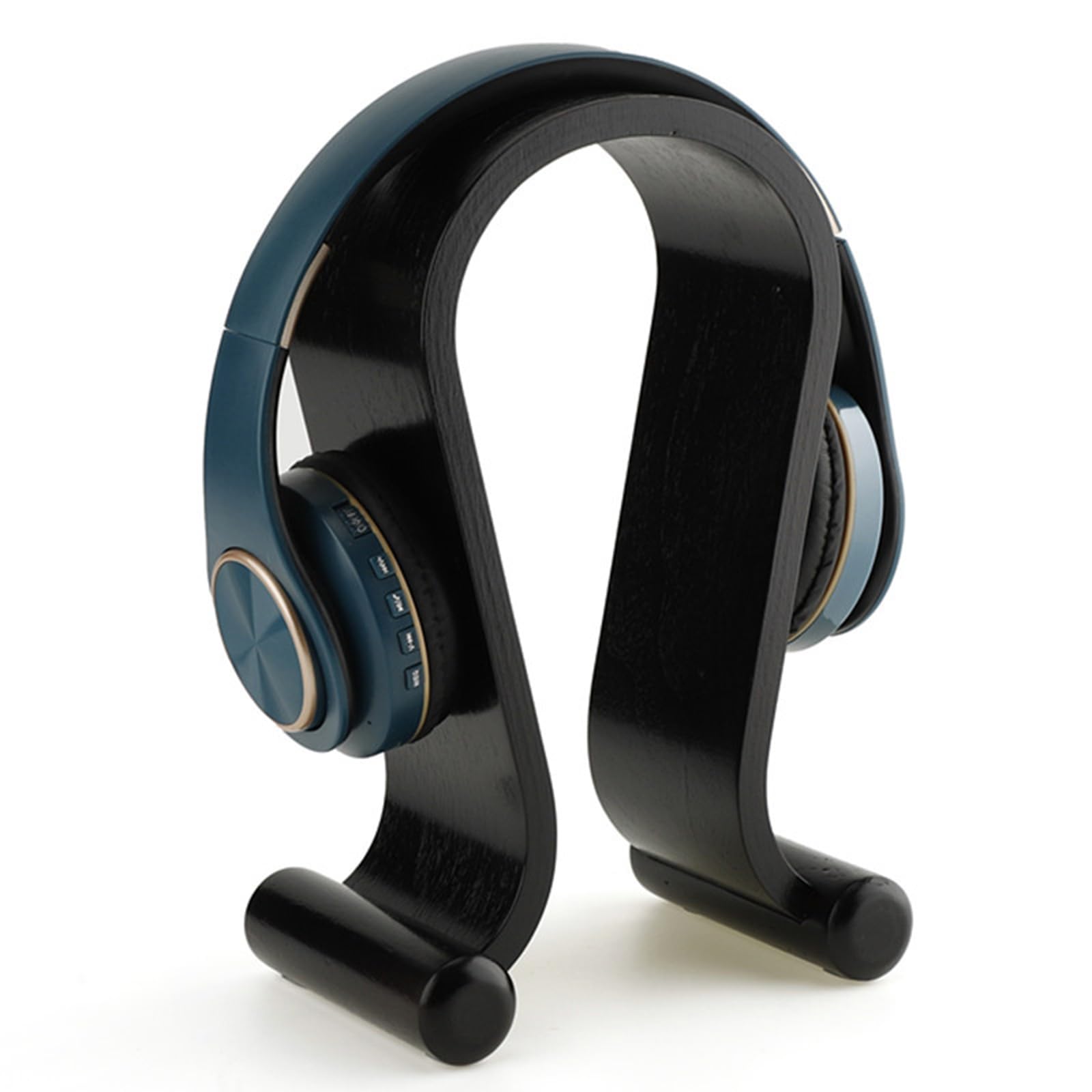 Espositore per Cuffie in Legno Naturale, Supporto Universale a Forma di U con Base Antiscivolo - Design Moderno, Ecologico per Cuffie Cablate/Wireless (Nero)