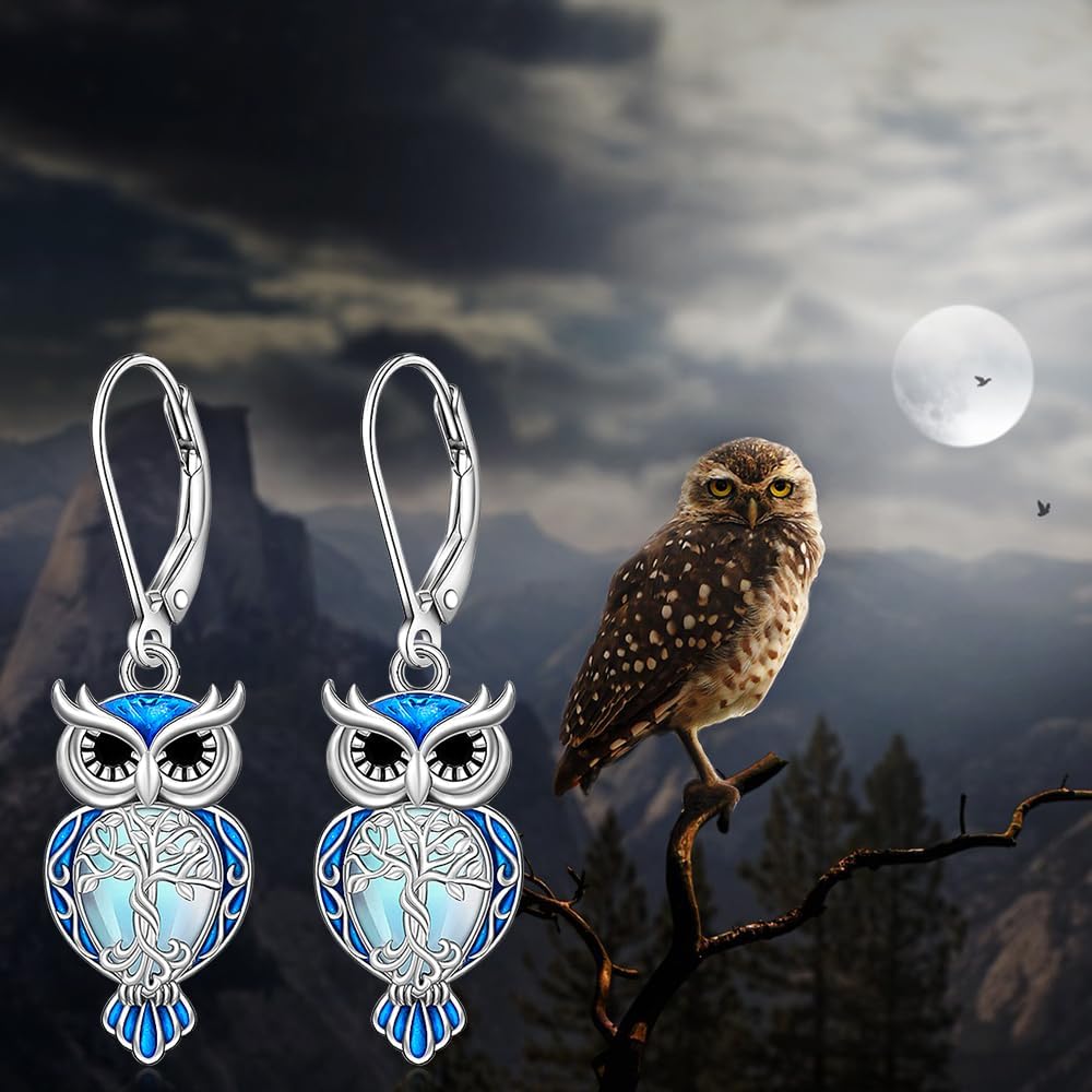 Owl Earrings for Women Tree of Life Sterling Silver Owl Earrings Dangle Moonstone Celtic Family Tree Jewelry Graduation Owls Gifts - Image 8