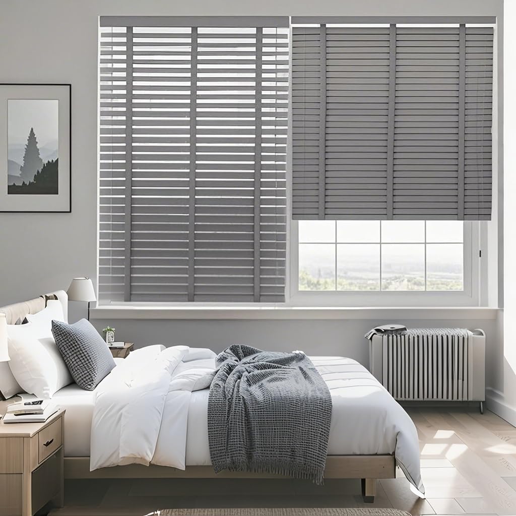 Tende Veneziana in Legno Lamelle 50 mm Veneziane Orizzontali Privacy Oscurante 60 70 80 100 110 125 130 140 150cm Tende Su Misura per Interno ed Esterno(Gray)