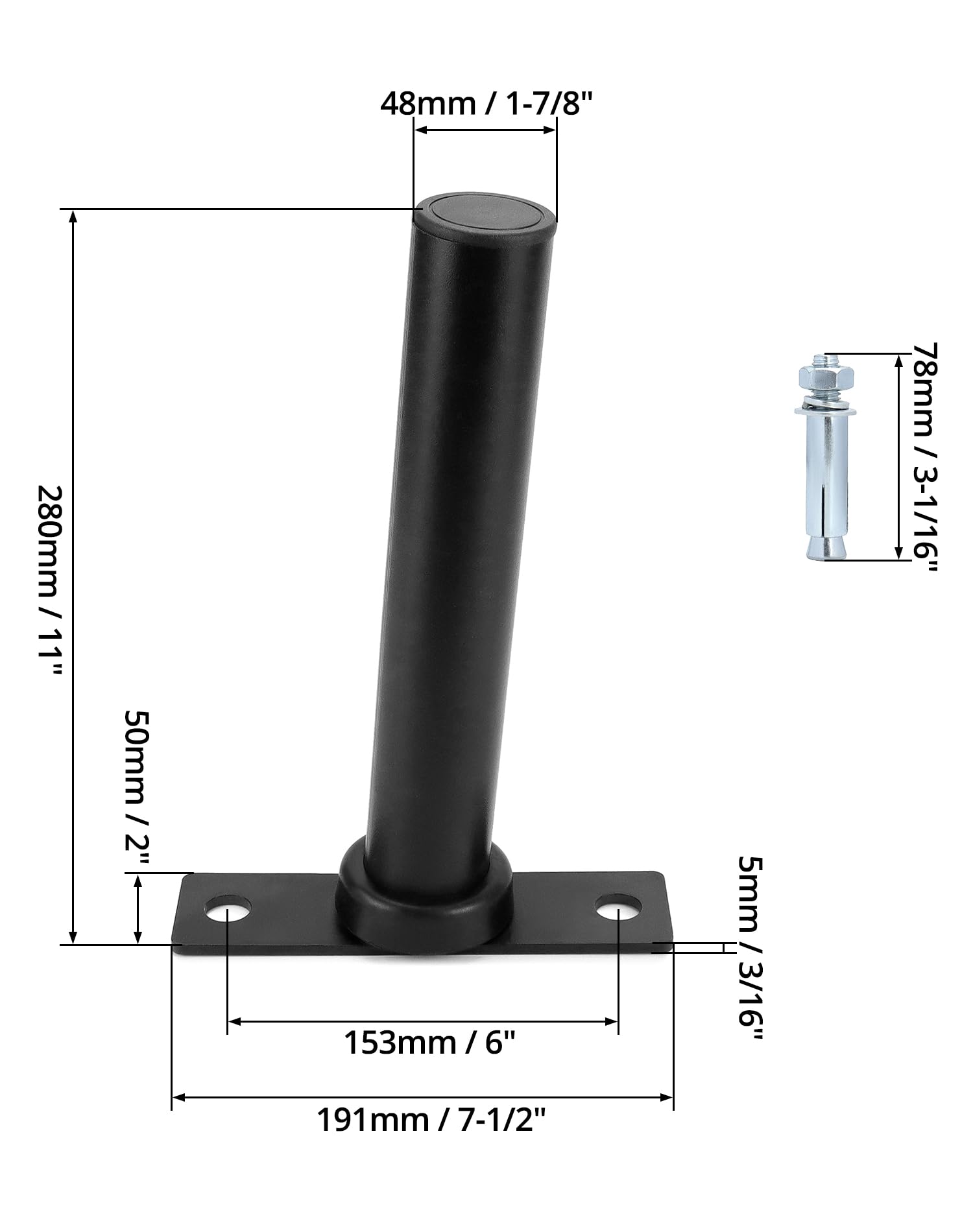 QWORK® Wandmontage Hantelscheiben Halterung 28cm x Ø4,8cm, Robuste Stahlkonstruktion Olympische Hantelscheiben-Halterung mit Montageankerbolzen, Kapazität Max. 220 kg