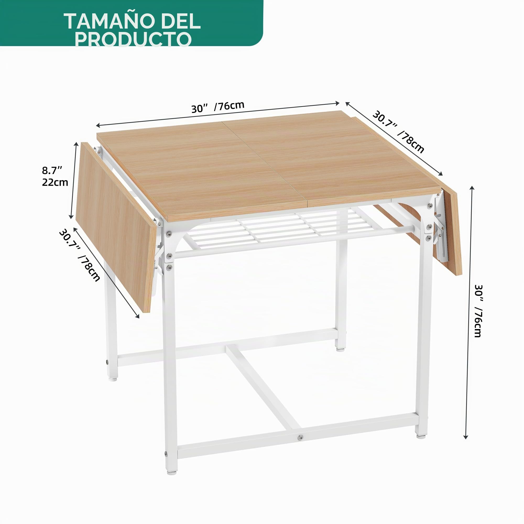 YITAHOME Mesa de Comedor Plegable, Mesa de Hoja de Gota Extensible con Estante de Almacenamiento y 4 Patas Ajustables, Asientos para 2-6 Personas, 120 x 78 x 75 cm, Roble Amarillo y Blanco
